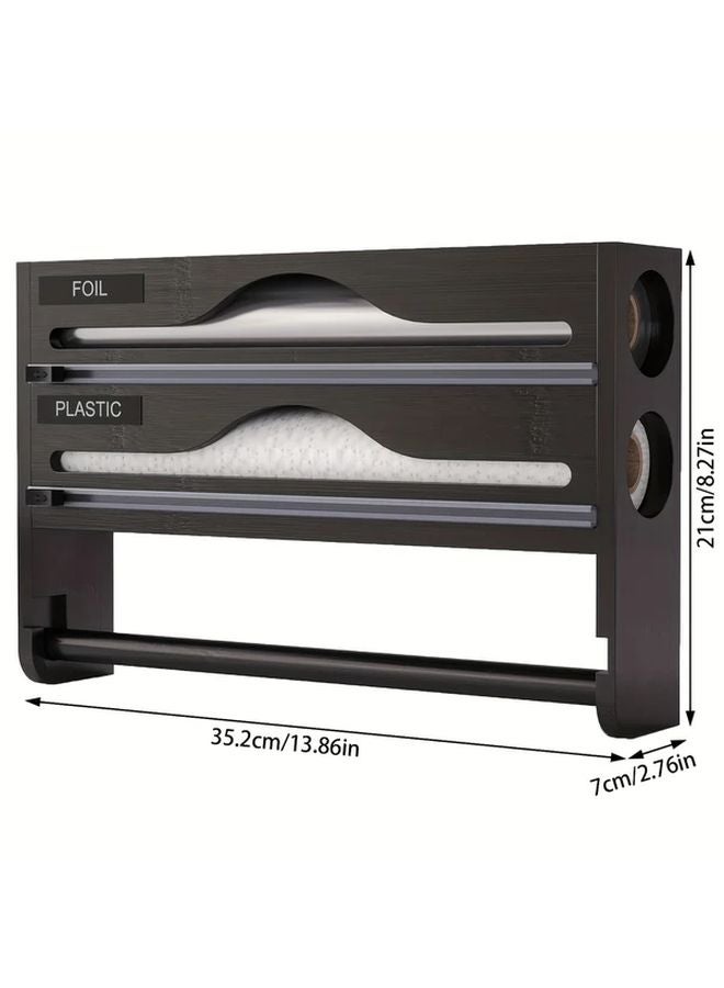 موزع غلاف لاصق خشبي بني مع حامل مناديل وصندوق تخزين للمطبخ - Image 3